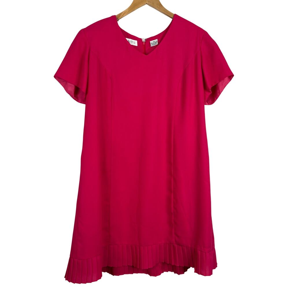 Chaus Bright Pink Shoulder Pad Pleated Mini Shift Dress